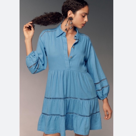 Anthropologie Dresses & Skirts - Anthropologie The Bettina Tiered Mini Shirt Dress by Maeve Linen Edition